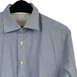 Jack Victor Gingham Dress Shirt Button Up Mens XL Cotton Flip Cuff L/S Blue
